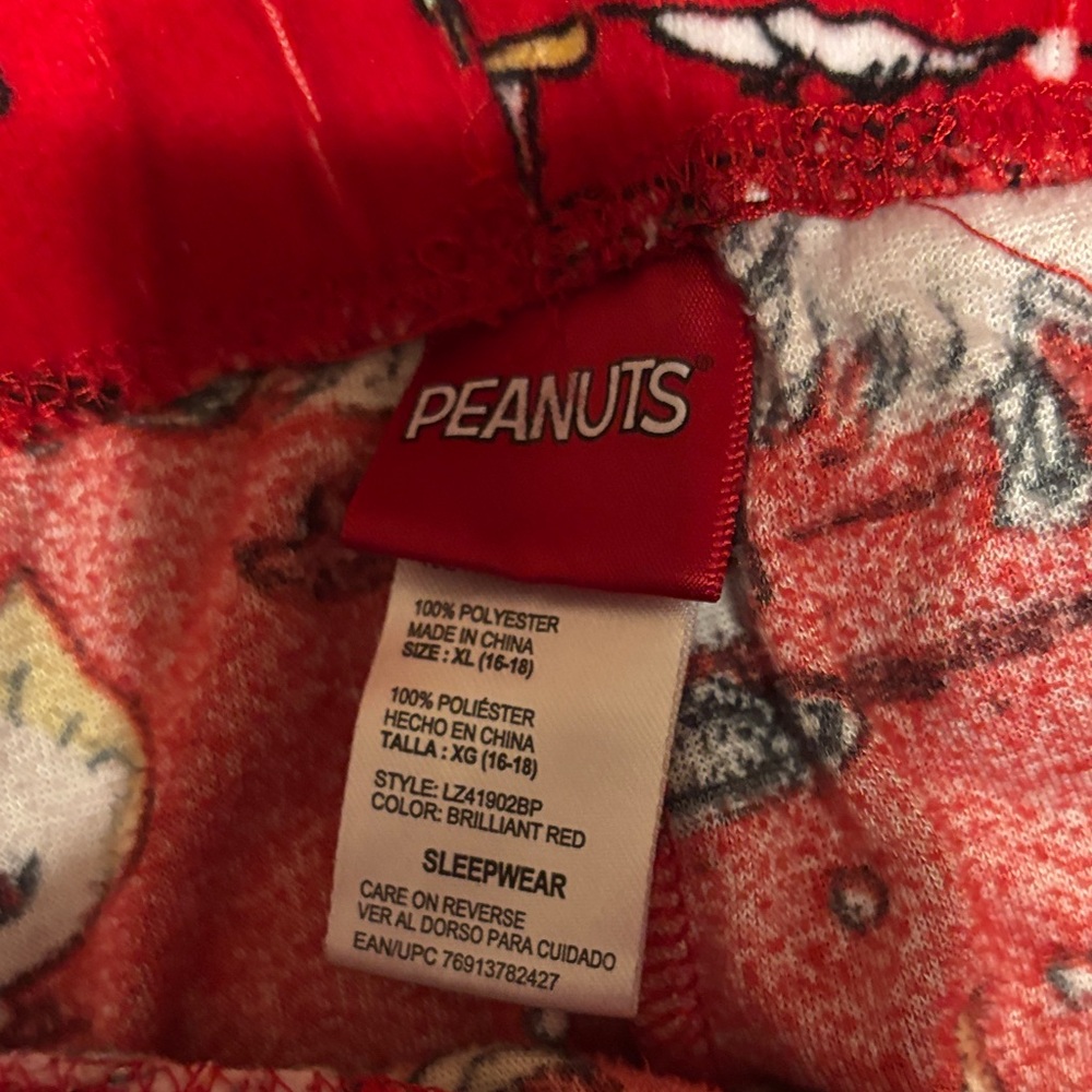 Peanuts Brilliant Red Sleepwear winter Christmas pj pants size xl(16-18) - Picture 4 of 8